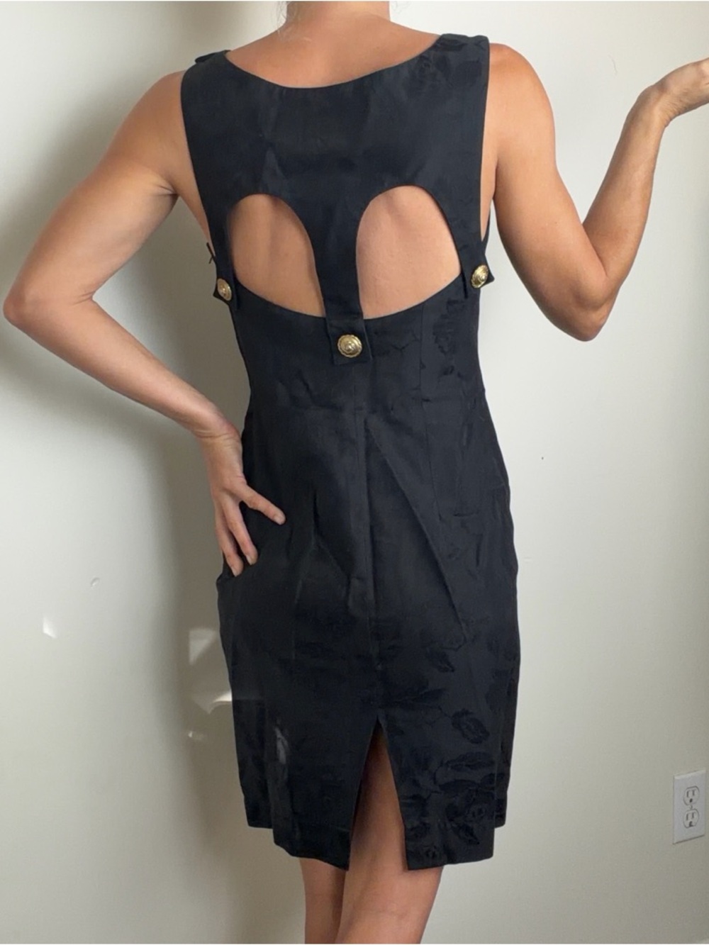 VINTAGE AJ BARI Black Cut Outs Brocade Mini Sheath Dress Size 4